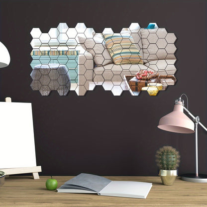 50 hexagonal mirror wall stickers for bathrooms, bedrooms, dorms, offices, and gyms.