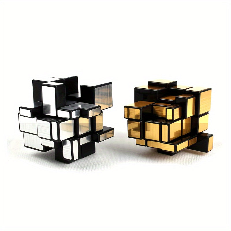 3x3 Mirror Cube with silvery and golden color options, suitable for competitions and daily fun, easy to learn, smooth, durable, and lightweight.