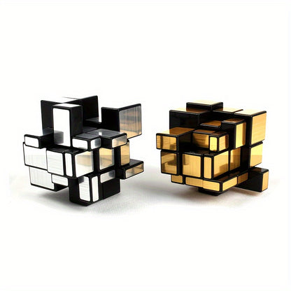 3x3 Mirror Cube with silvery and golden color options, suitable for competitions and daily fun, easy to learn, smooth, durable, and lightweight.