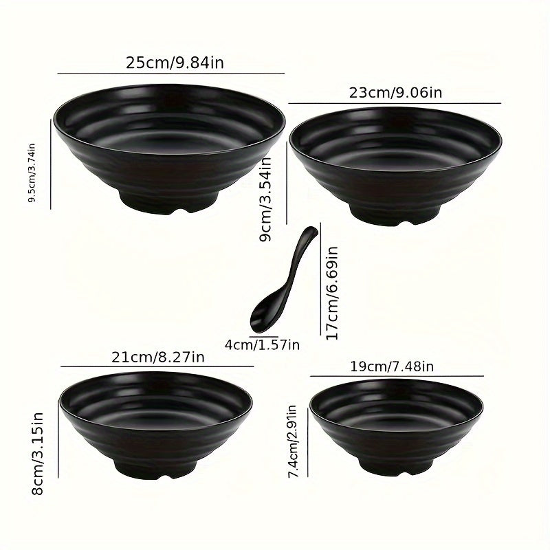 Large ramen bowl with spoon, Japanese-style, BPA-free, microwave and dishwasher safe. Perfect for home, kitchen, restaurants.