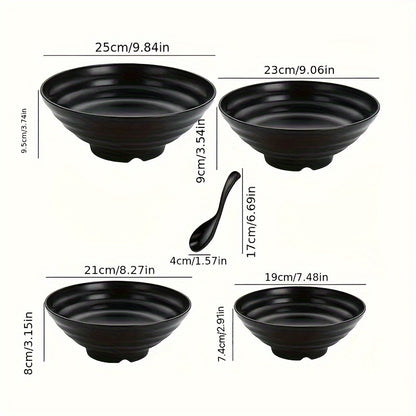 Large ramen bowl with spoon, Japanese-style, BPA-free, microwave and dishwasher safe. Perfect for home, kitchen, restaurants.