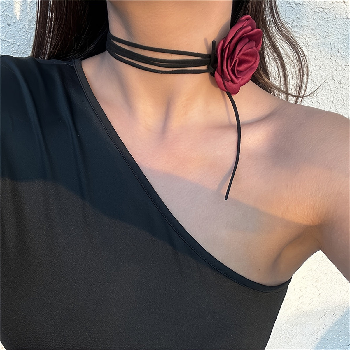 Set of 3 Stylish Fabric Rose Flower Necklaces - Perfect for Women's Parties and Everyday Wear, Can be Worn in Multiple Ways