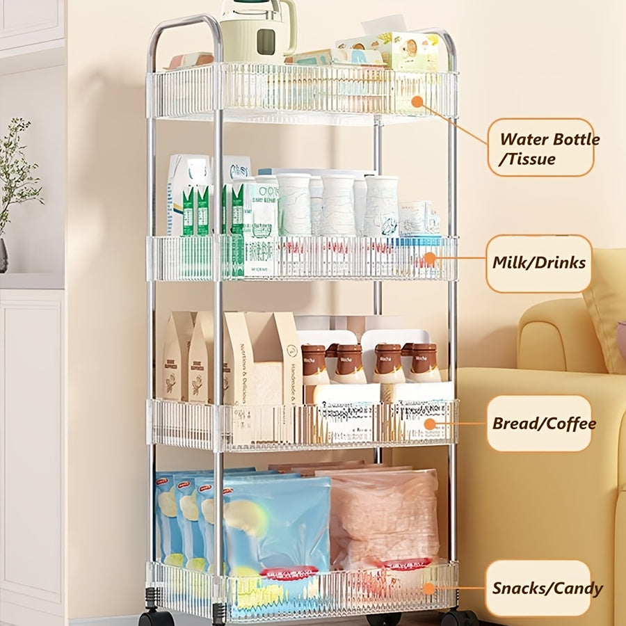 Rolling Storage Cart Made of Acrylic - Ideal for Organizing Kitchen, Bathroom & Pantry Items - Features 1pc 2/4-Tier Design with Wheels for Easy Mobility - Perfect for Storing Water Bottles, Milk, Snacks, and More - Durable and Clear Construction - No