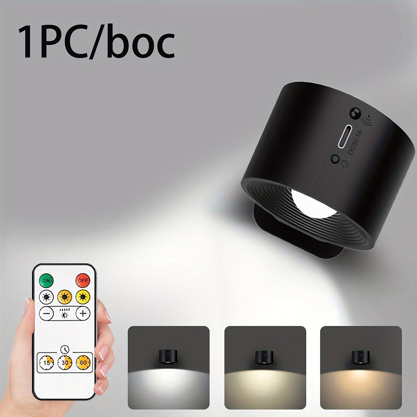 1 or 2 LED Wall Lights with rechargeable battery, adjustable brightness levels and color temperatures, touchpad control, USB charging, 360° rotatable magnetic ball, non-waterproof. Ideal