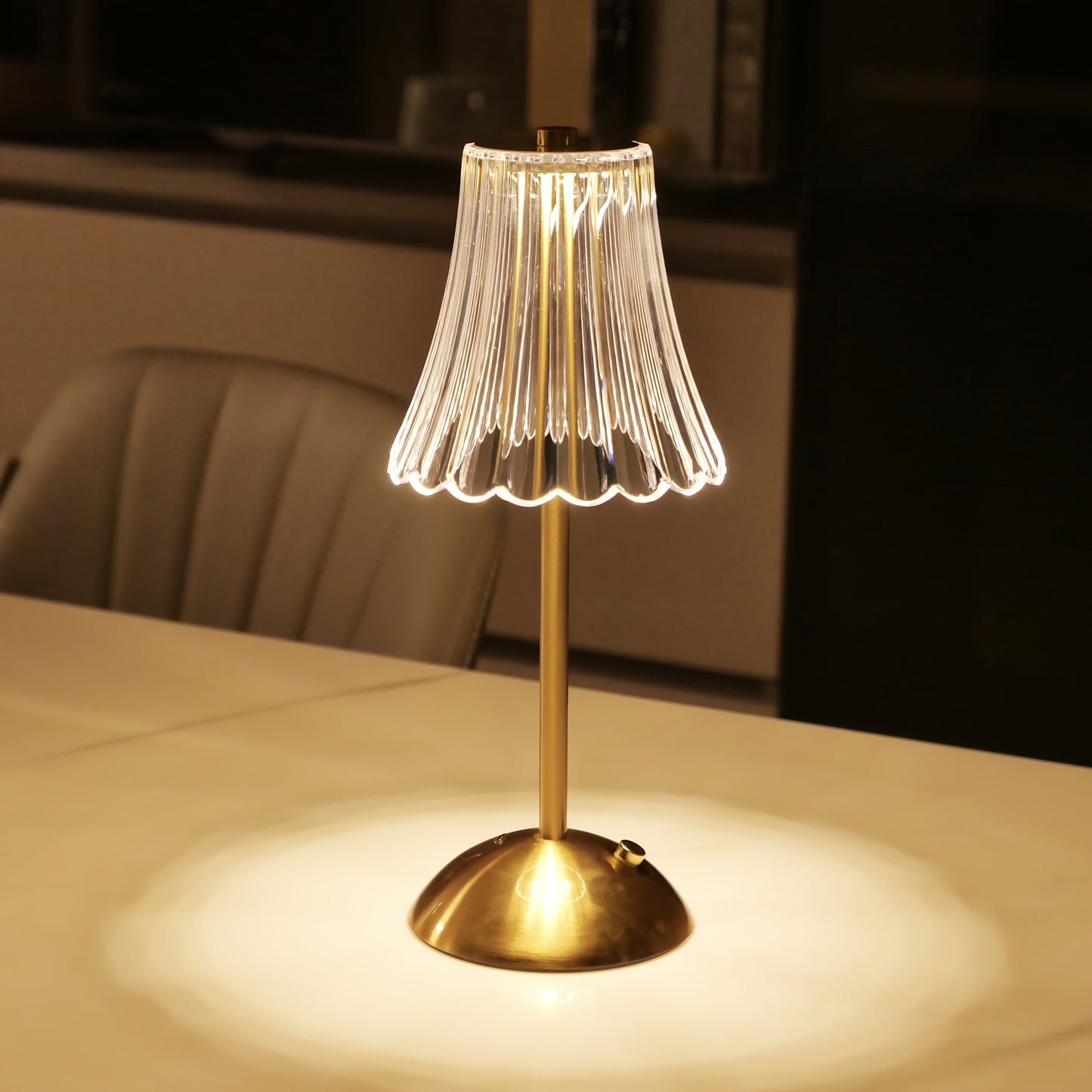 Contemporary LED Crystal Table Lamp with Touch Control, Tri-Tone Lighting, Wrought Iron Base, Rechargeable Battery - Ideal for Bedroom, Living Room, and Hotel Decor.