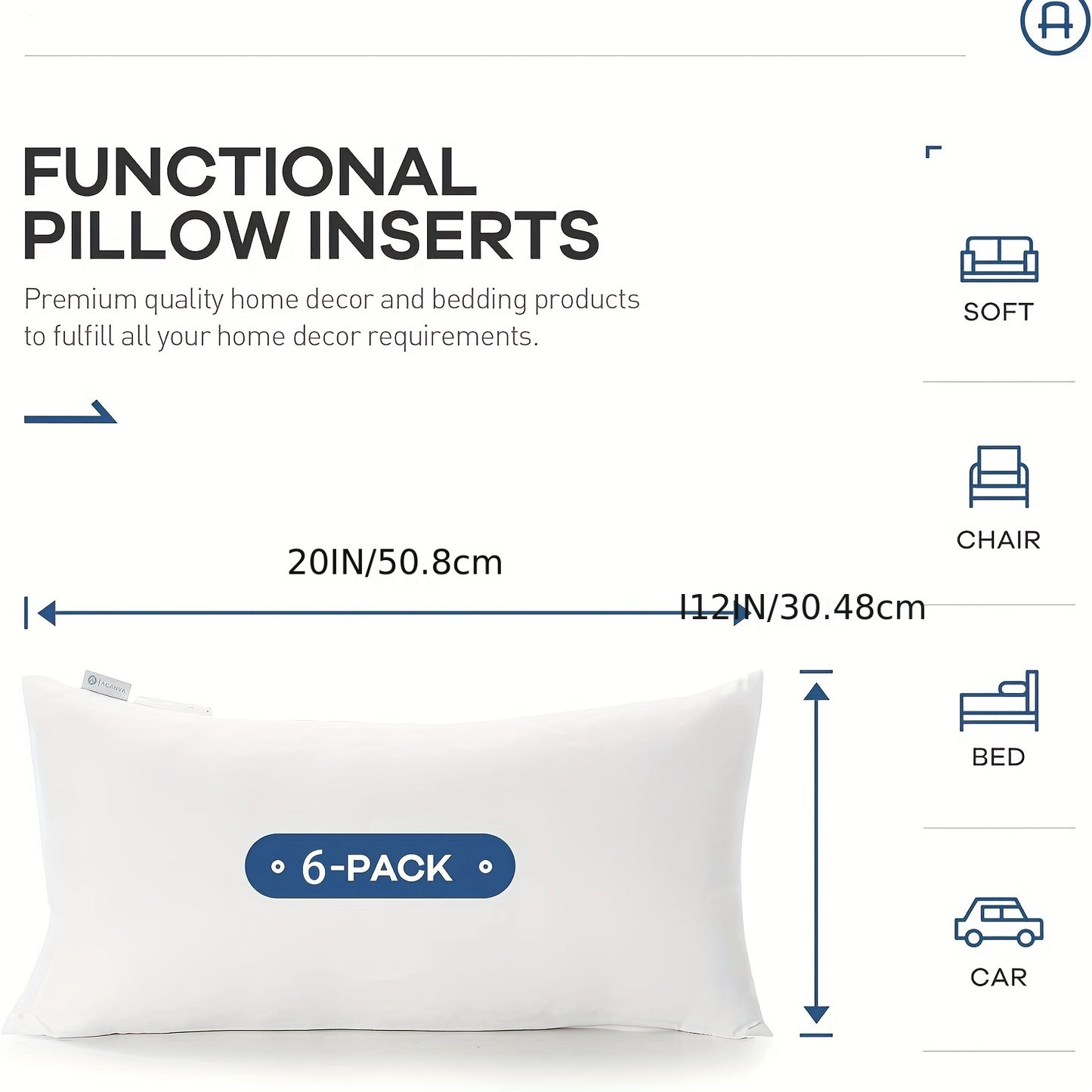 6 white 45.72 x 45.72 cm square pillow inserts, ideal for Christmas decor on couch, sofa, or bed.