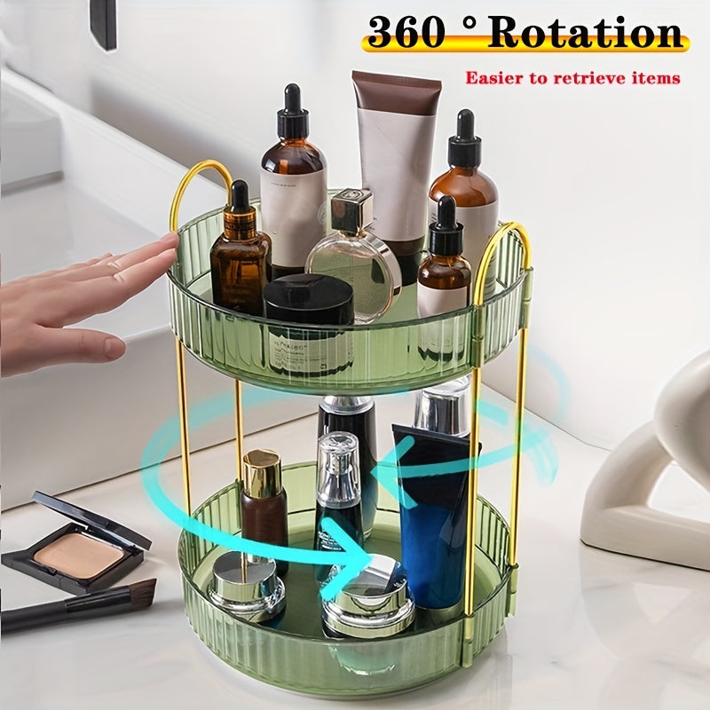 Spacious 360-Degree Rotating Makeup Organizer with Adjustable Carousel Spinning Rack for Cosmetics and Brushes - Ideal for Vanity Countertop Organization