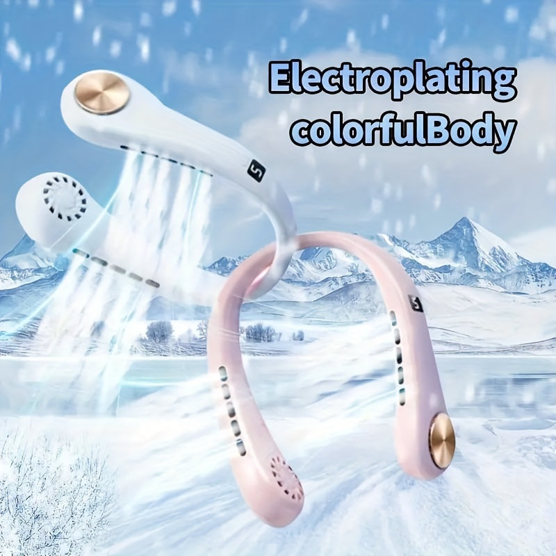 Neck Fan, Bladeless and Hands-Free, Rechargeable with USB, Mini Personal Fan with 3 Speeds, LED Display, Sport Lazy Fan for On-The-Go Cooling, Electroplated Colorful Body.