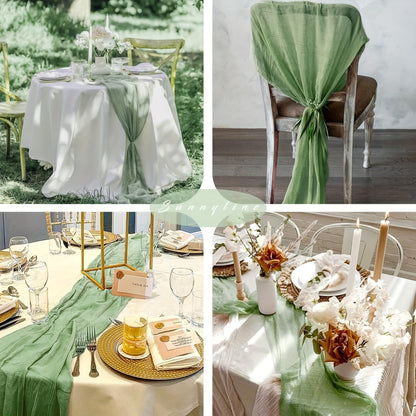 Stylish Boho Cheesecloth Table Runner - 1pc, Semi-Sheer Polyester, Ideal for Special Occasions