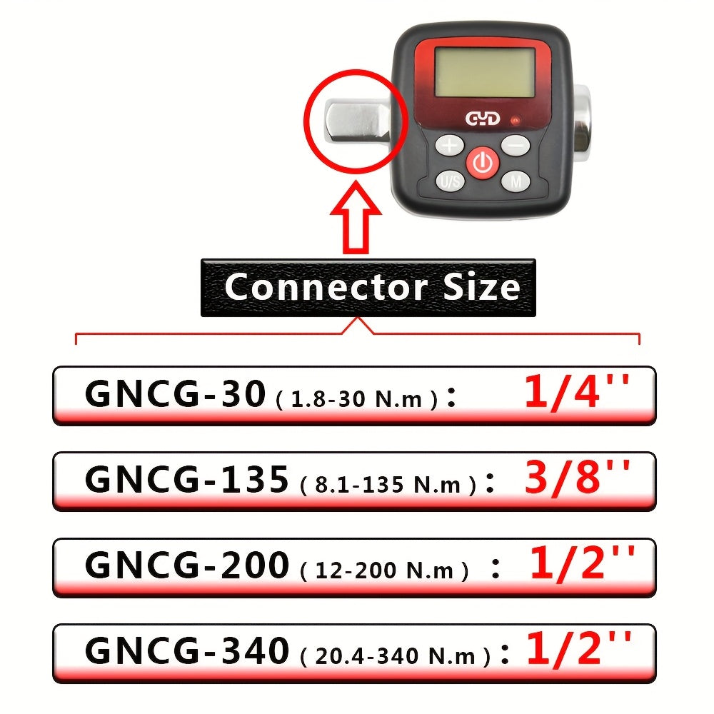 GYD Digital Torque Wrench Adapter, Adjustable with backlight, beeper and LED warning light, high precision mechanical operation, metal material, battery-powered without plug or battery.