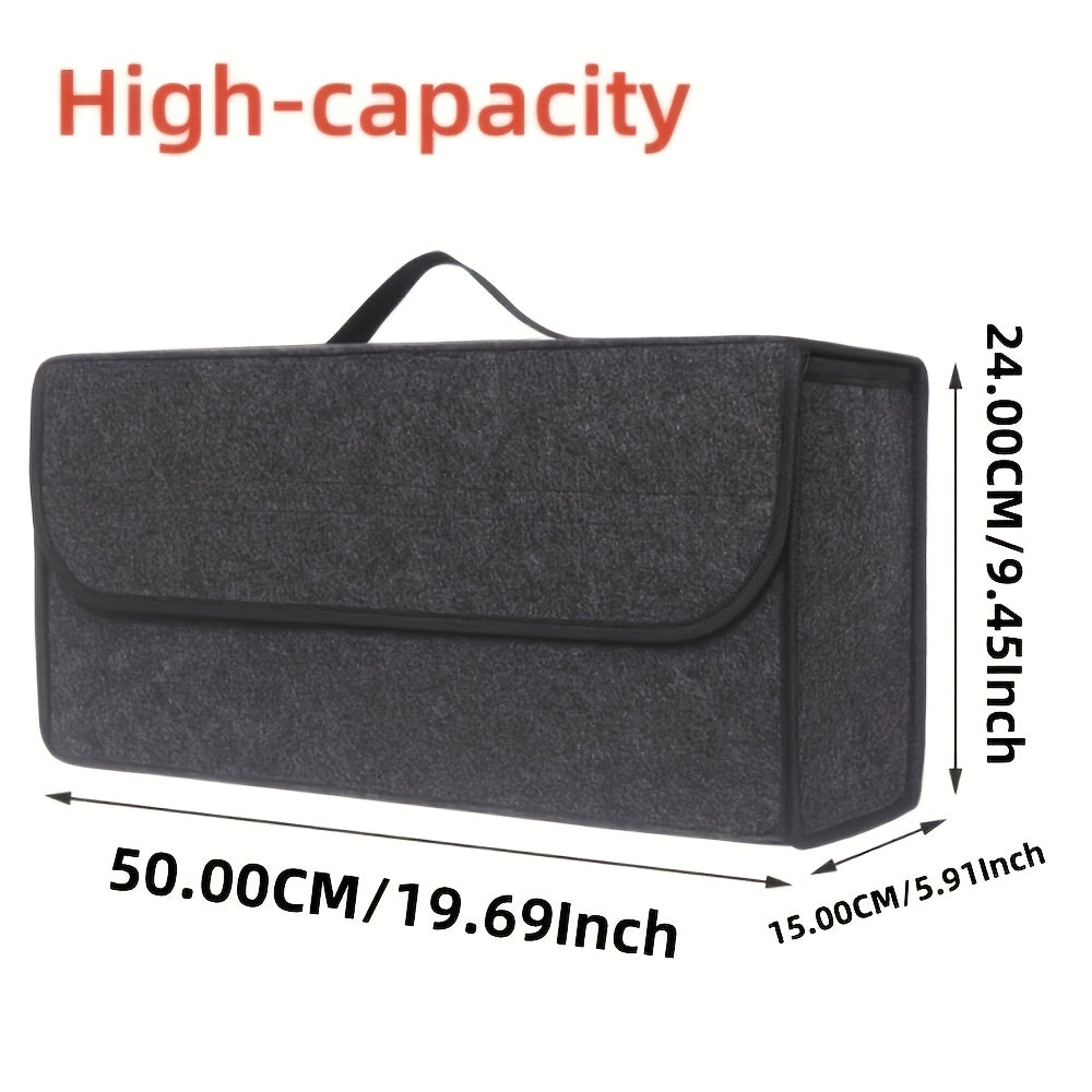 Foldable premium fiber car trunk organizer with handle for large capacity vehicle organization.