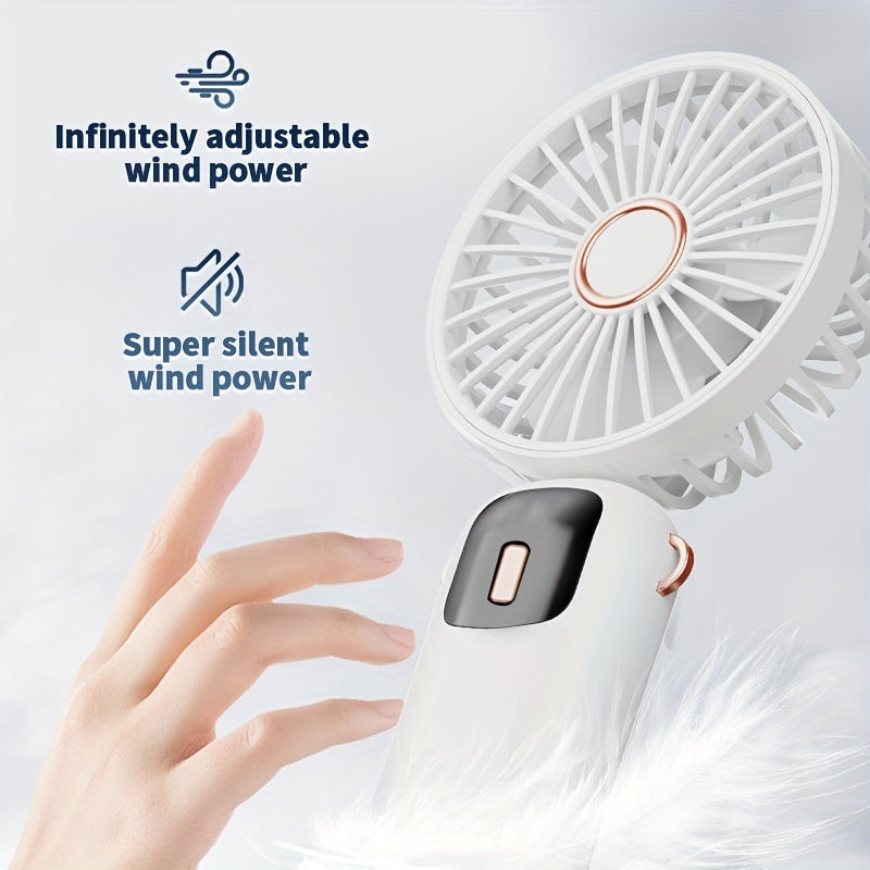 1 Piece of Portable Handheld Fan with LED Display, Foldable 90° Table Fan, 5 Speeds, Rechargeable Lithium Battery, USB Charging, Suitable for Indoor and Outdoor Use.