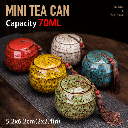 Ceramic Mini Tea Can - 1 piece, 70ml - Ideal for Candy, Coffee Powder, Matcha - Portable Travel Pot with Sealed Lid - Food Safe Container with dimensions 5.59x10.41 cm