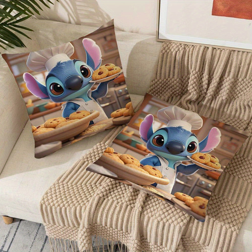 Stitch & Mickey Pillow Cover Set - Includes 2 Pieces, 45.72x45.72 cm Size, Made of Soft Polyester Material, Ideal for Sofa and Outdoor Decoration