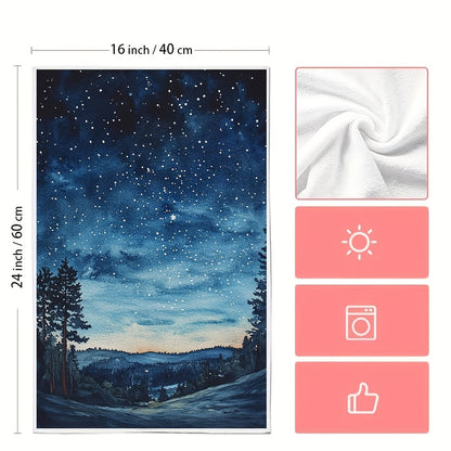 Set of 2 Ultra Plush Kitchen Towels with Starry Night Sky Design, Exceptionally Absorbent & Easy to Clean Dish Hand Towels, Size 40.64x60.96 cm - Ideal for Festive Decor and Drying Dishes