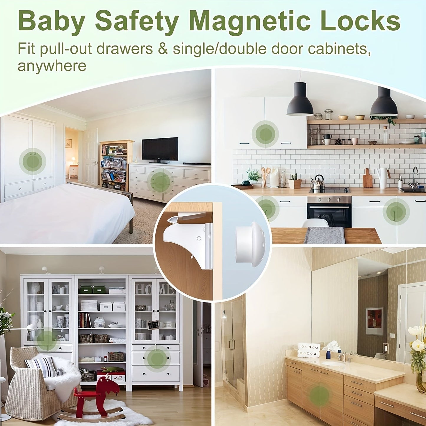 Protect your cabinets and drawers with this set of 12 safety magnetic locks, complete with 2 keys. No drilling required for installation, these locks provide childproofing and security. Easily invisible with adhesive backing, these magnetic cupboard