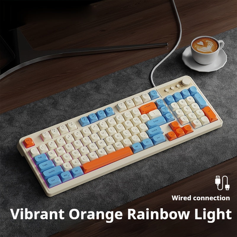 EWEADN Gaming Keyboard with rainbow backlighting and ergonomic design for gamers and office use. Features multimedia knob, ball keycaps, and compatibility with Windows and laptops.