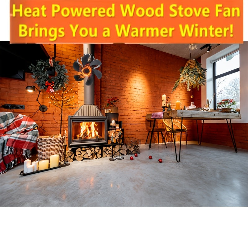 Aluminum High-Speed Stove Fan with 6 Blades - No Electricity Required, Perfect for Wood or Log Burners and Fireplaces