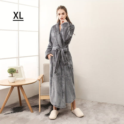 Thick, cozy couple's bathrobe with long sleeves for autumn and winter comfort.