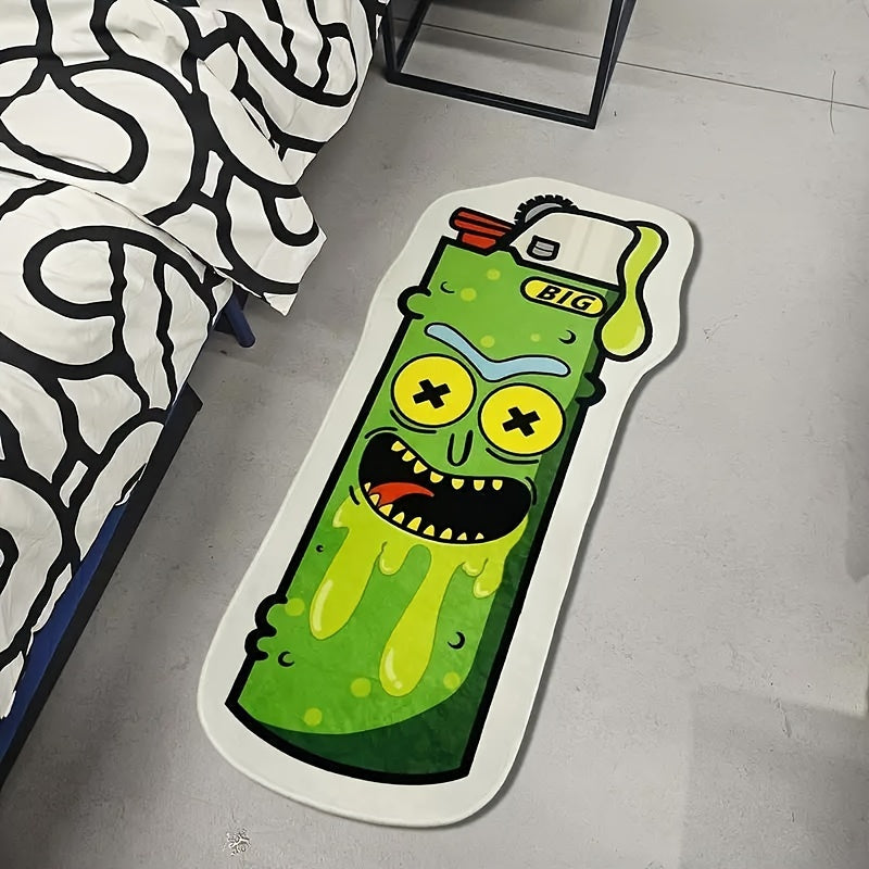 Cartoon Rug in Sour Gherkin Green with Non-Slip, Stain & Water Resistant Features - Ideal for Living Room, Bedroom, Kitchen & Beyond - Easy to Clean Machine Washable Polyester Floor Mat Suitable for All Seasons