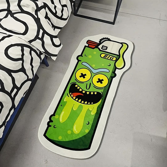 Cartoon Rug in Sour Gherkin Green with Non-Slip, Stain & Water Resistant Features - Ideal for Living Room, Bedroom, Kitchen & Beyond - Easy to Clean Machine Washable Polyester Floor Mat Suitable for All Seasons