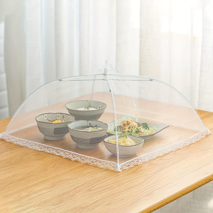 Foldable food mesh cover, anti-fly mosquito protection for meals, breathable umbrella cover for vegetables and fruit, kitchen accessory.