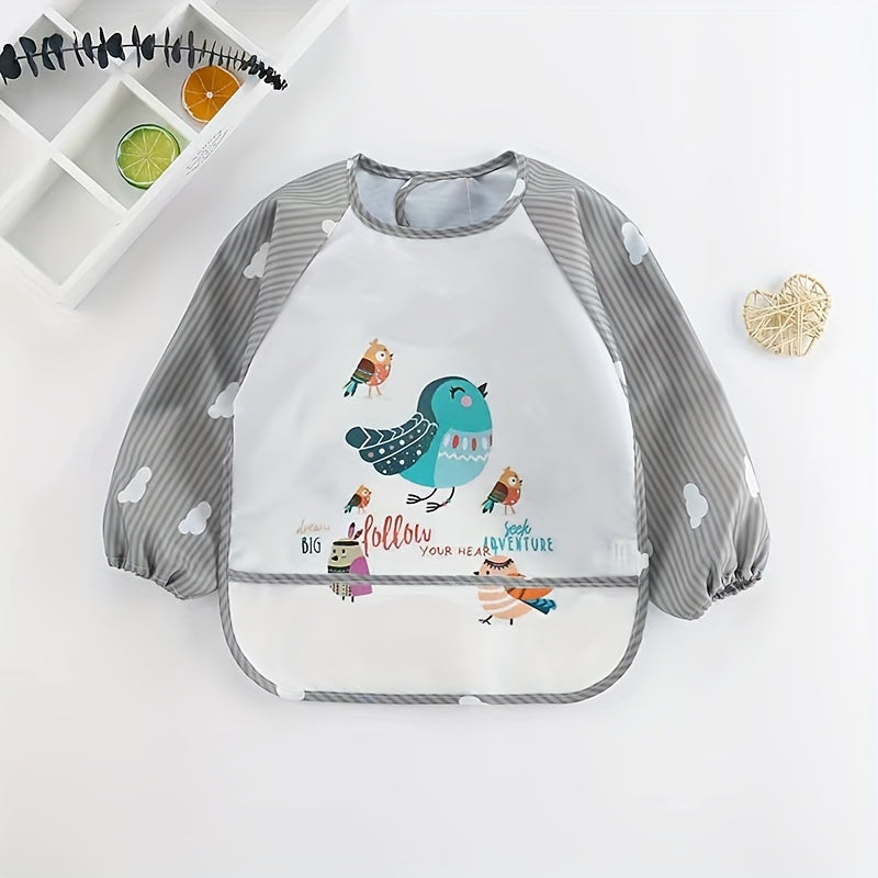 Waterproof, Cartoon-Print Long-Sleeved Feeding Bib - Perfect Gift for Christmas, Halloween, Thanksgiving, New Year's, Valentine's Day, or Easter!