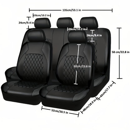 Universal Deluxe PU leather car seat covers Full set, breathable, airbag compatible, fits cars, trucks, SUVs.