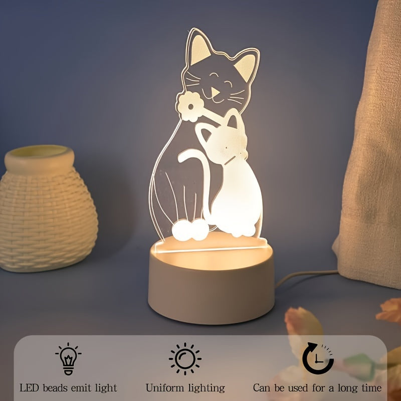 Dimmable cat couple night light with Art Deco style, USB-powered. Glass shade, animal theme, ideal gift for friends and lovers.