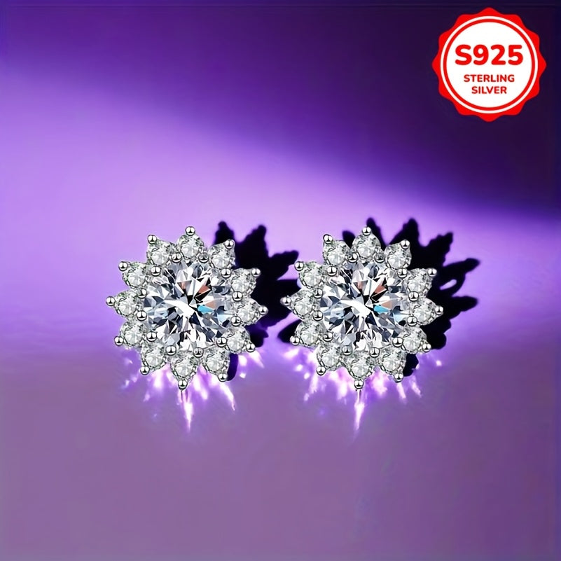 Beautiful 925 Sterling Silver Snowflake Stud Earrings, 2.76g Lightweight Hypoallergenic Sparkling White Cubic Zirconia, Romantic Design for Women - Ideal for Everyday, Valentine's Day & Wedding, 8mm Size, Gentle on the Skin