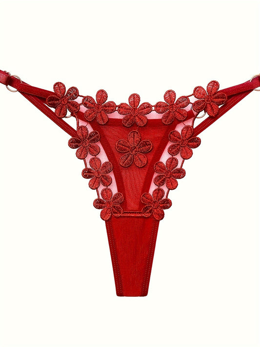 Sheer thongs with floral embroidery, sexy lingerie for women.