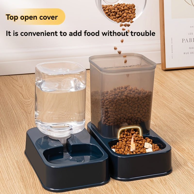 Convenient 2-in-1 Pet Feeder & Water Dispenser for Cats and Dogs - No Batteries Needed, Durable Plastic, Fresh Water Fountain and Food Storage Bowl, Perfect for Indoor Use