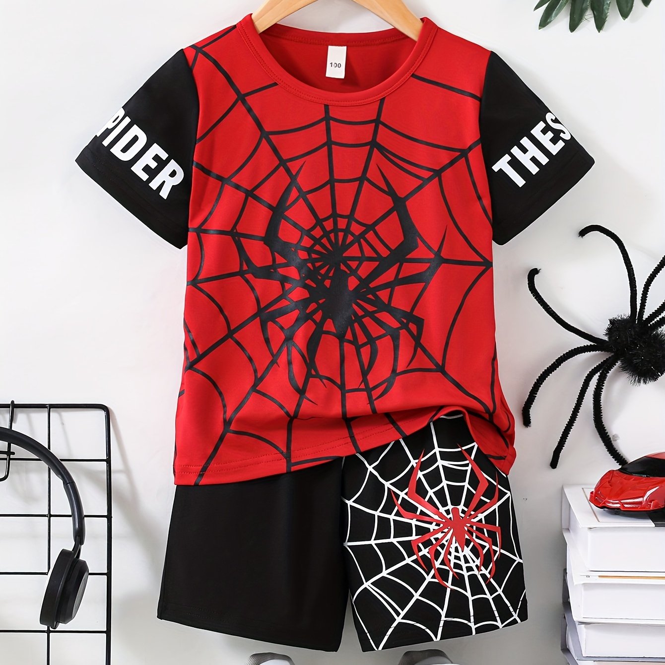 Spider pattern boys short sleeve set