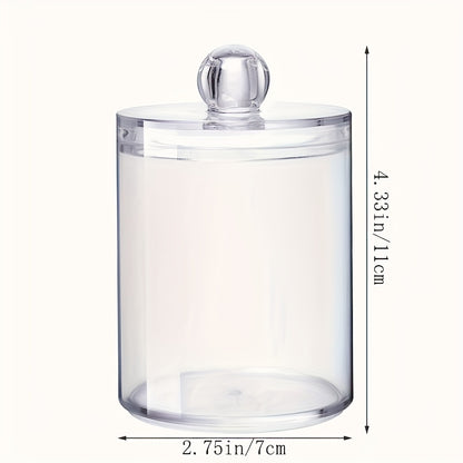 Clear acrylic storage jar for swabs, floss, powder puffs, beauty eggs- perfect for organizing in dresser, desktop, bathroom or home.