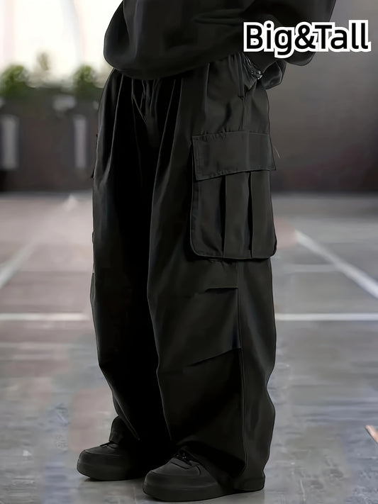 Men's plus size cargo pants made of 100% polyester with multi-pocket design, straight leg fit, and waterproof fabric. Perfect for outdoor activities and travel, available in big and tall