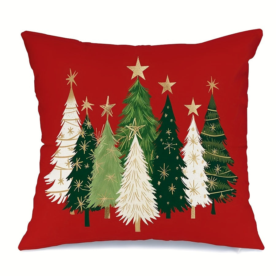 Christmas Tree Star Throw Pillow Covers - Choose Between 1 or 2 Pieces, Modern Design, Made of 100% Polyester, Featuring Zipper Closure, Easy to Clean in Washing Machine, Woven Fabric, Single Side Print, Available with or without Pillow Insert for Home