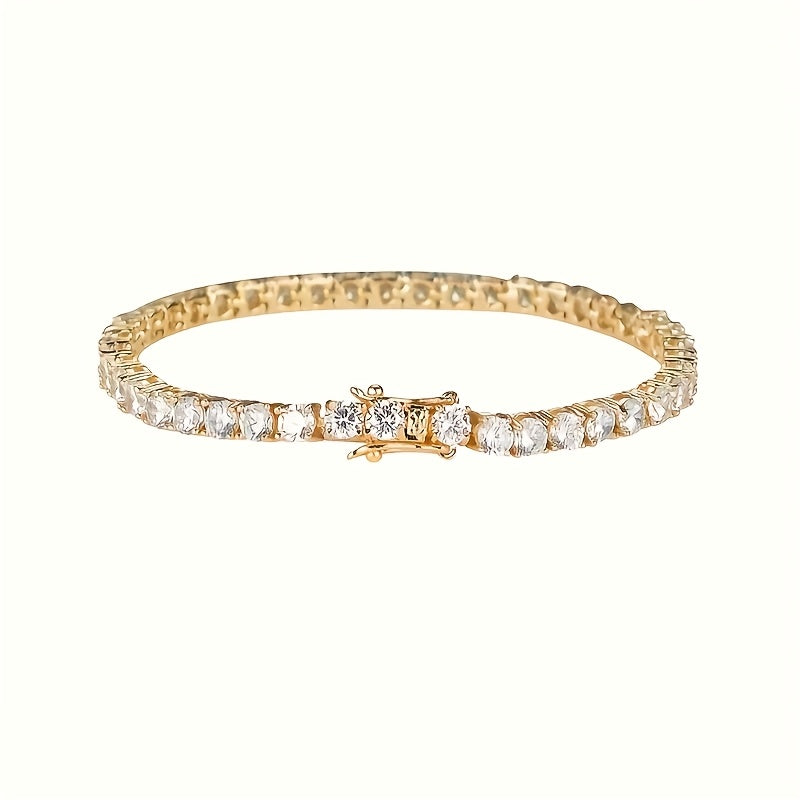 The timeless elegance of an eternal Morganite tennis bracelet exudes luxury, plated in 18k gold with accents of 925 sterling silver and VVS1 round-cut laboratory-grown diamonds, making it the perfect gift for any special occasion.