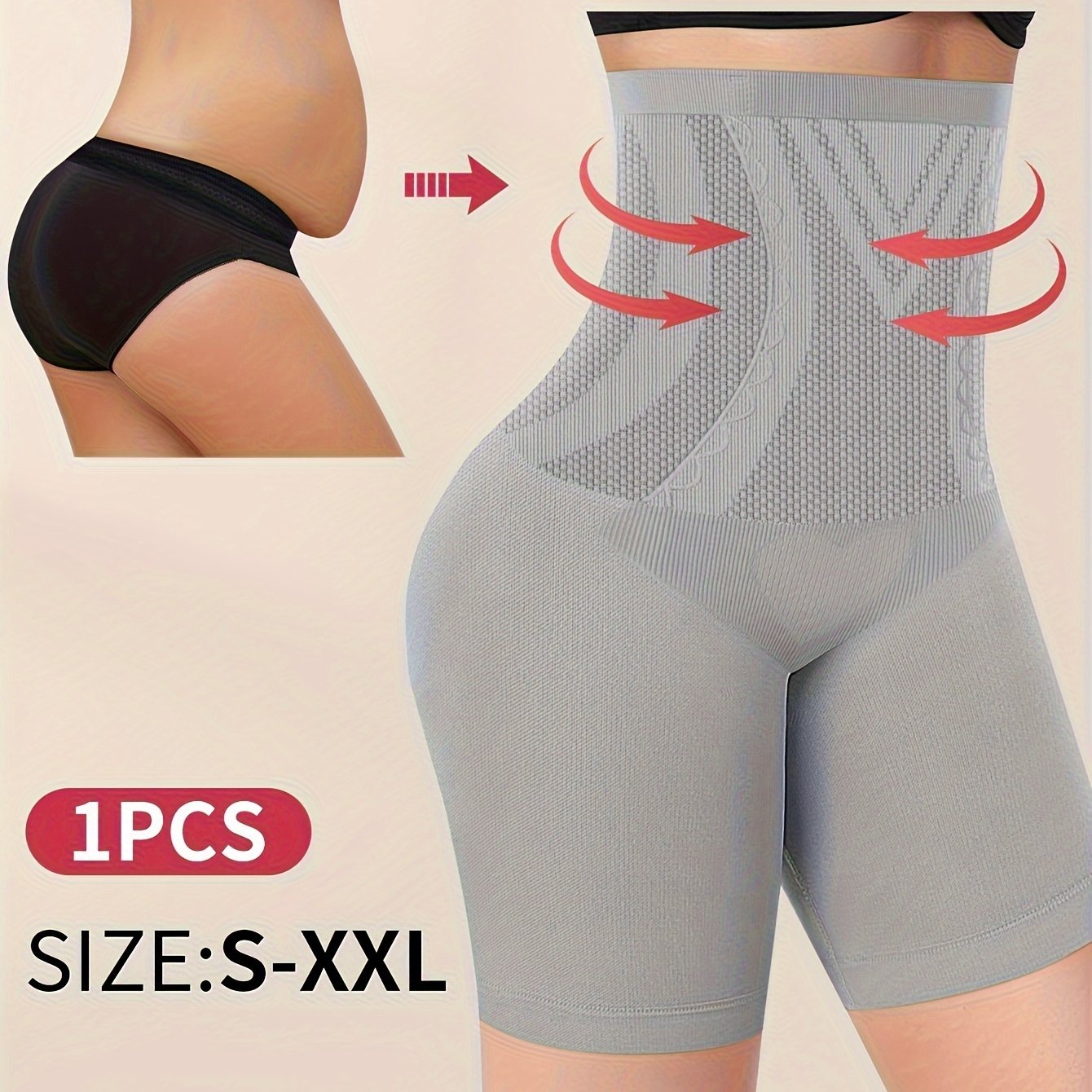 High-waist shapewear panties for women with tummy control, seamless design, butt lifting, nylon blend, hand washable.