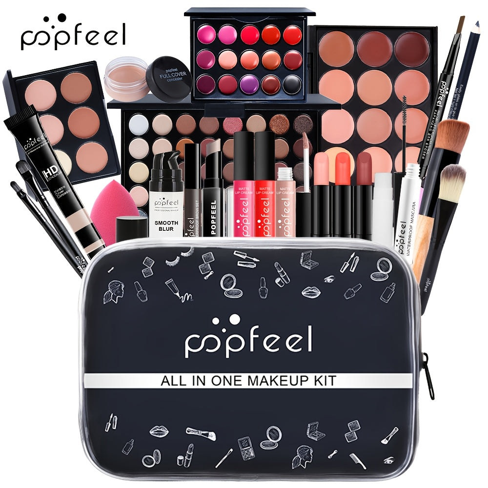 POPFEEL Travel Makeup Kit with Black Case, Multi-Product Beauty Collection for On-the-Go Touch-ups