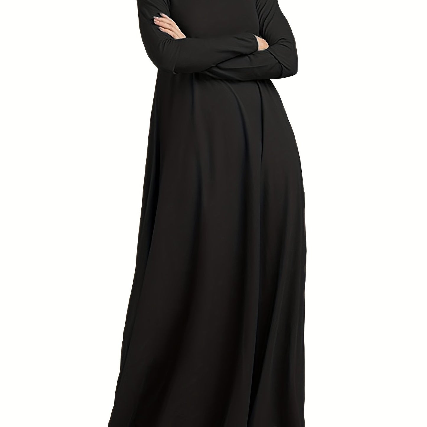 Ramadan Long Sleeve Kaftan Dress with Solid Color, Turtle Neck Maxi Length Casual Women's Clothing.