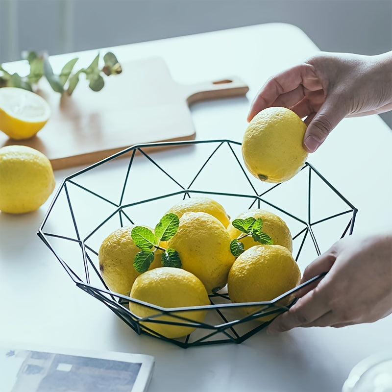 Stylish Black Wire Fruit Basket - Nordic Style, Durable Iron Art Design with Mesh for Freshness, Ideal for Kitchen & Living Room Decor, Space-Saving Stackable Bowl