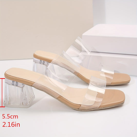 Women's Elegant Chunky Heel Sandals with Double Bands and Transparent Design