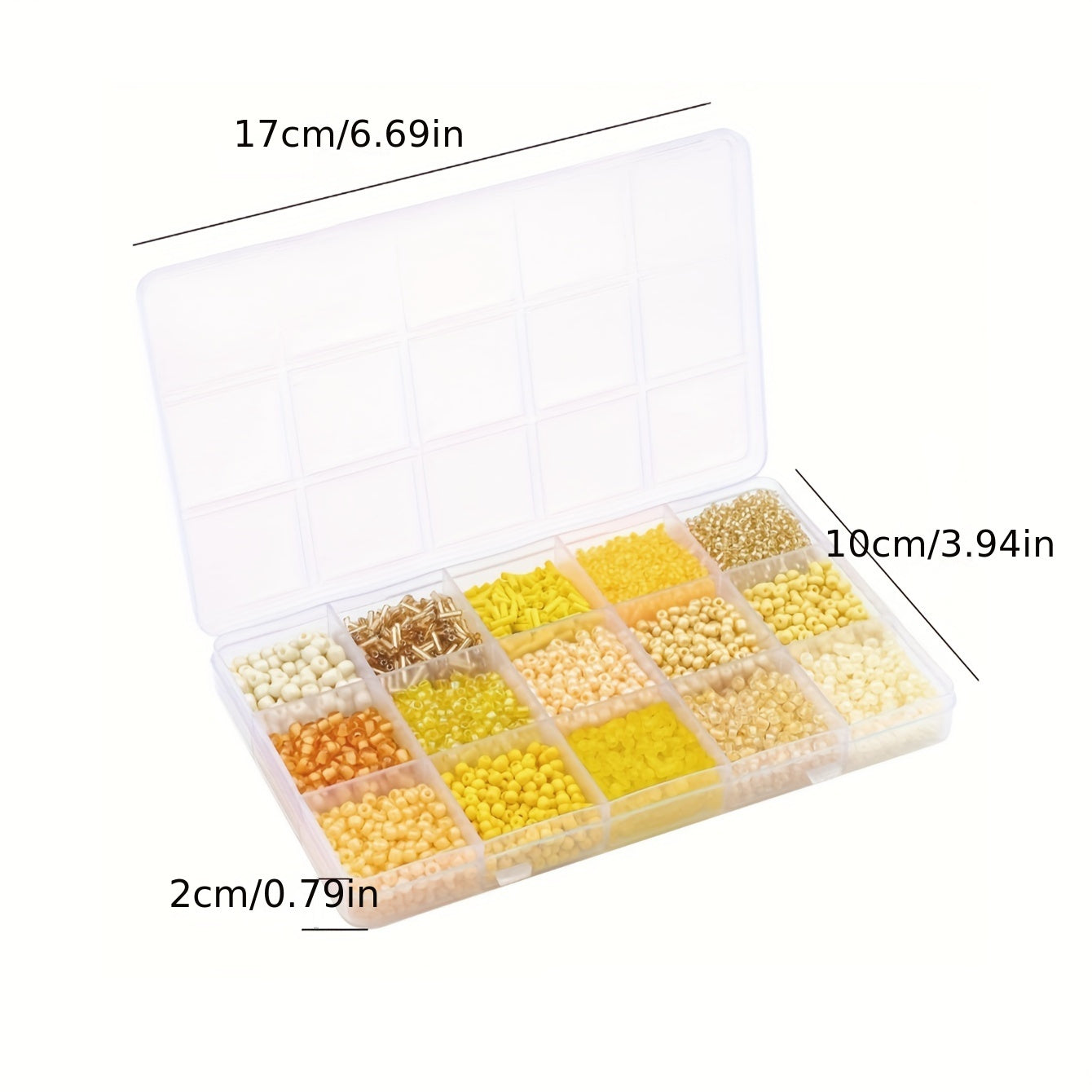 DIY Jewelry Making Kit: 15 Grids of Solid Color Rice Beads & Tube Beads with Transparent Glass Beads in 1 Box.