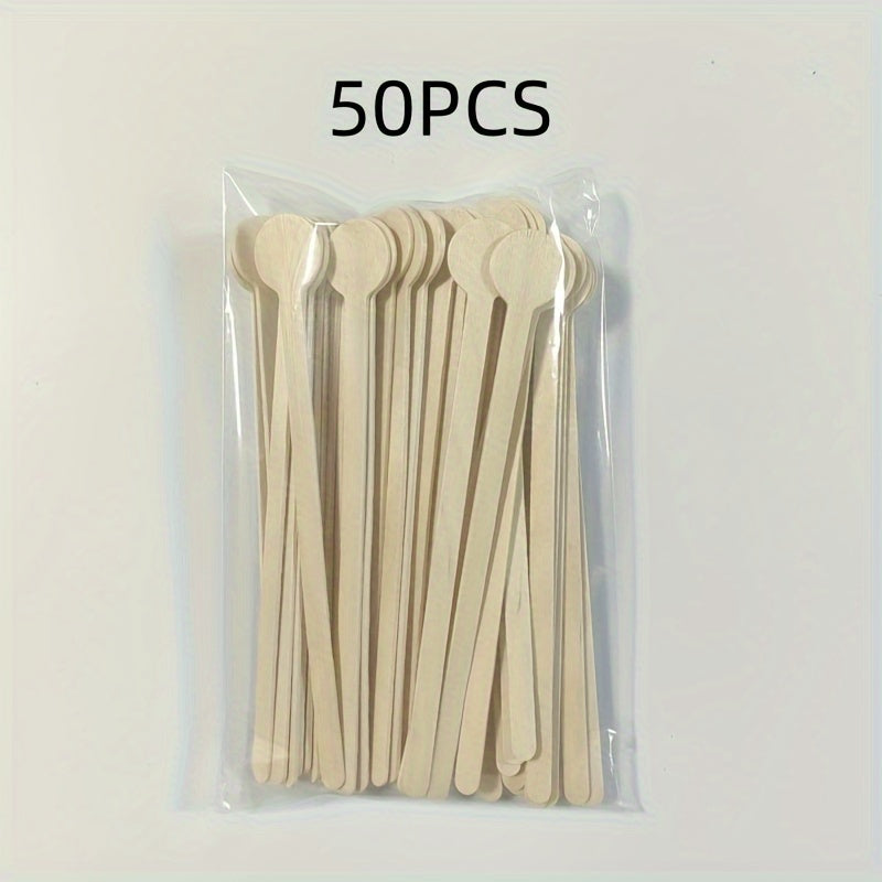 Pack of 50 15cm Round Head Wooden Coffee Stirrers, Beverage Stirrers, Natural Wood Coffee Stirrers, Biodegradable Wooden Stirrers for Milk, Tea, and Cocktails