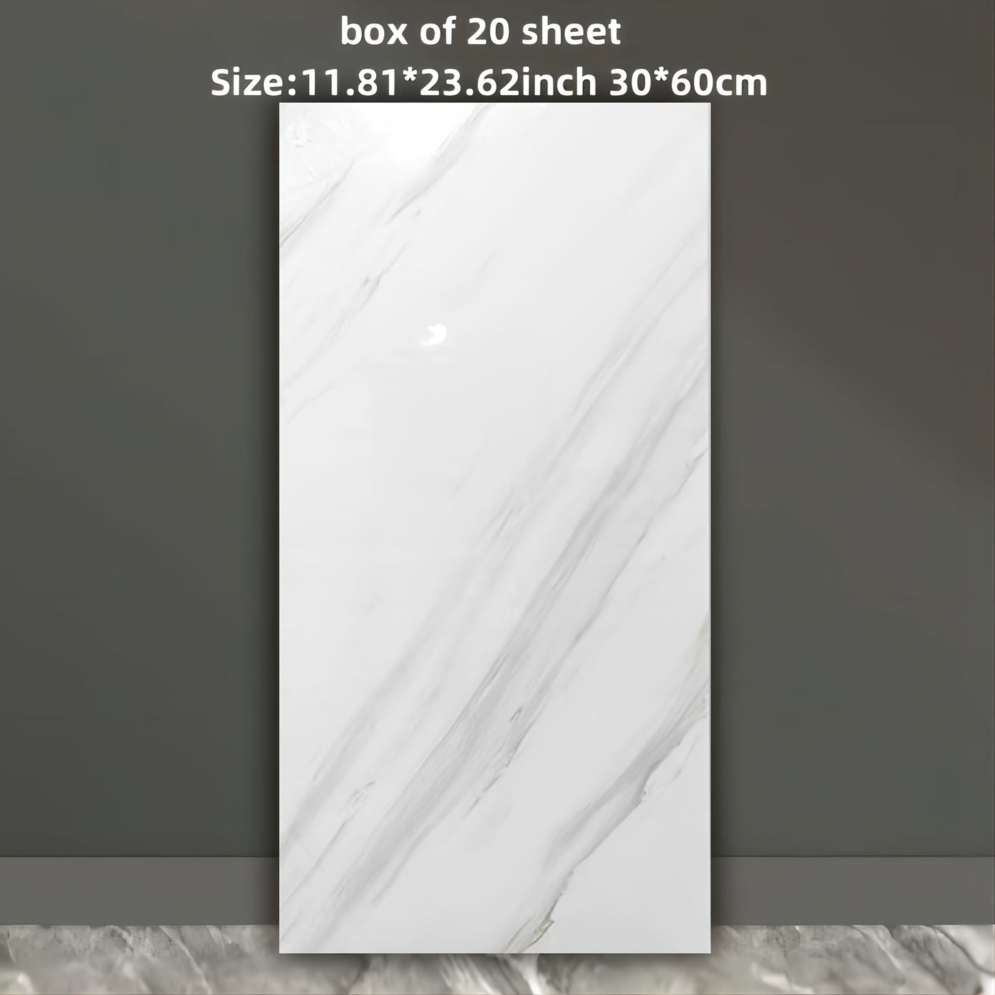 10pcs and 20pcs self-adhesive foam imitation marble tiles in PVC and PE materials with washable straight puzzle pattern. Suitable for living room, kitchen, bathroom, and home waterproof wall stickers. Can be cut to fit any size, perfect for home