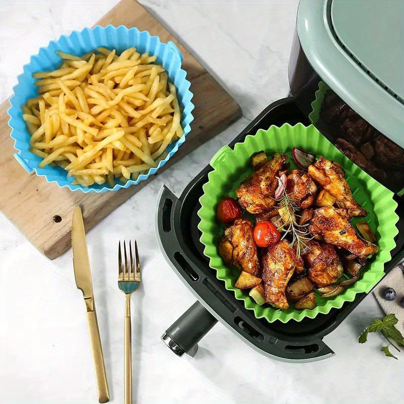 Healthier Cooking made easier with our Non-Stick, Flameless Reusable Silicone Air Fryer Liner