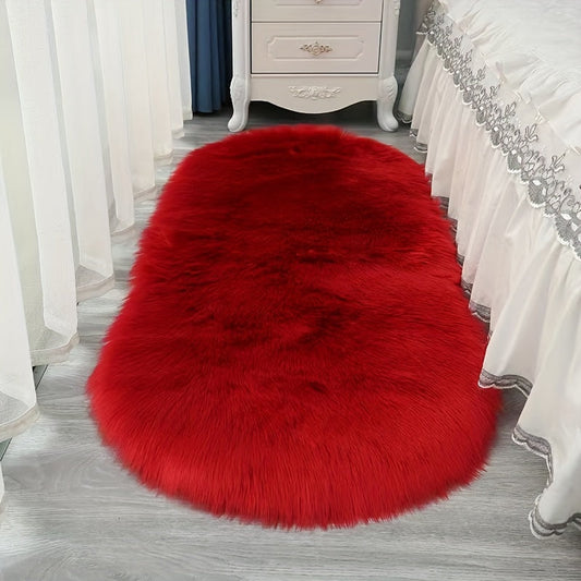 One piece of solid fuzzy oval rug, a contemporary floor carpet perfect for bedrooms.