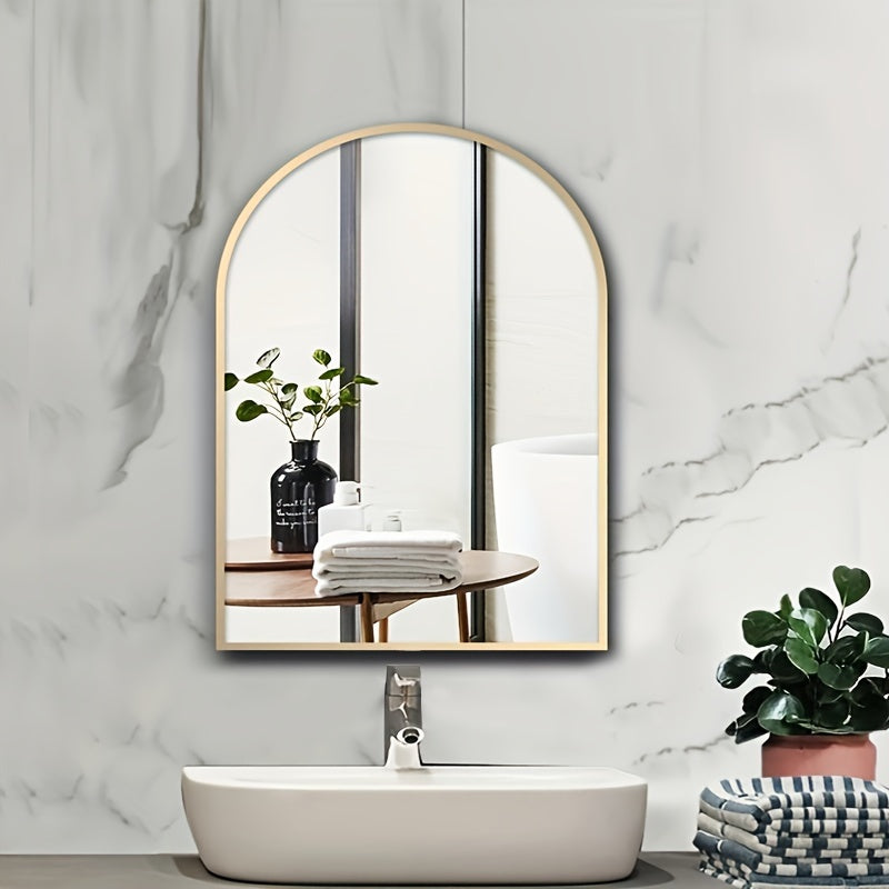 Arch-shaped wall-mounted makeup mirror with aluminum frame