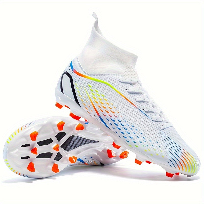 Men's Soccer Cleats FG 2024 with Fashionable Grid Pattern, PU Upper, TPU Sole, EVA Insole, Anti-Slip, Lace-Up Closure for All-Season Outdoor Sports.