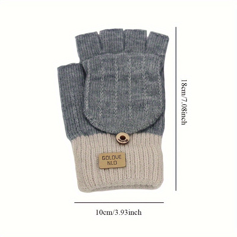 Stay warm and stylish in these women's knitted polyester flip gloves. These casual half-finger gloves come with a cover to keep your fingers cozy. Their solid color design is both classic and versatile, while the elastic material ensures a comfortable